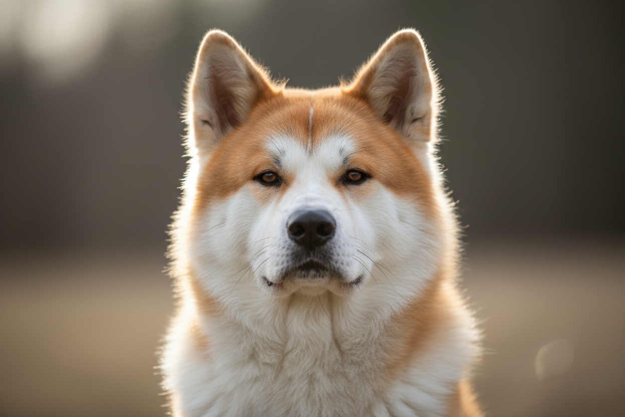 Portrait d'un Akita Américain aux yeux intenses et à la morphologie imposante